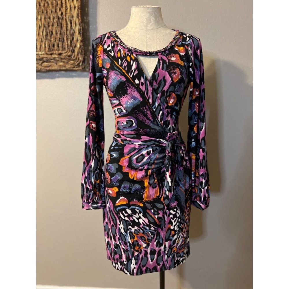 Hale Bob Dress S Small Stretch Career Church Washable Long Sleeve Colorful - Picture 4 of 12